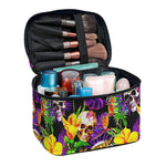 Purple Tropical Skull Pattern Print Travel Makeup Bag