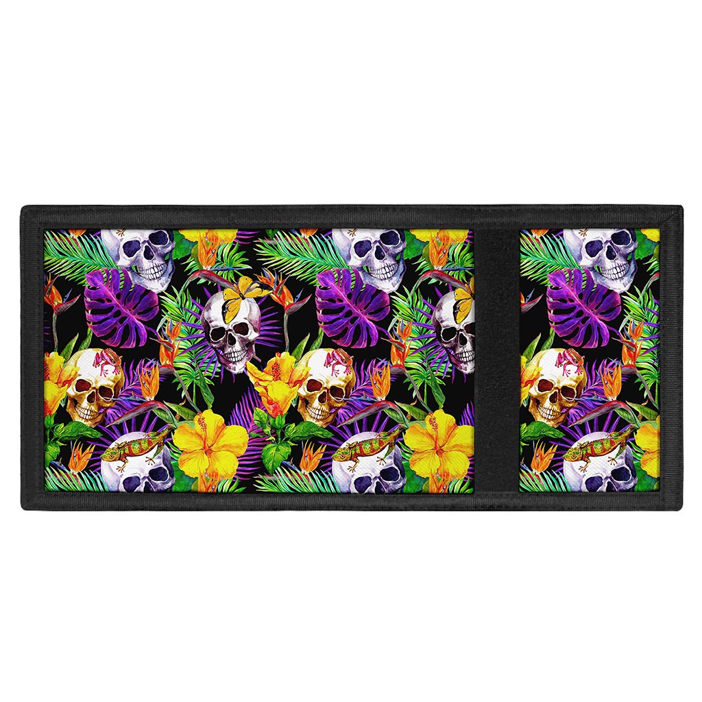 Purple Tropical Skull Pattern Print Trifold Wallet