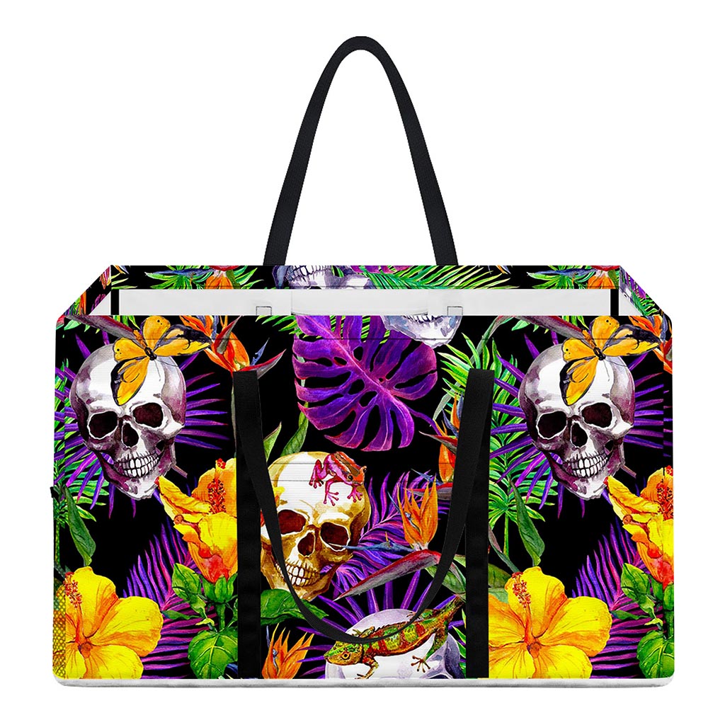 Purple Tropical Skull Pattern Print Utility Tote Bag