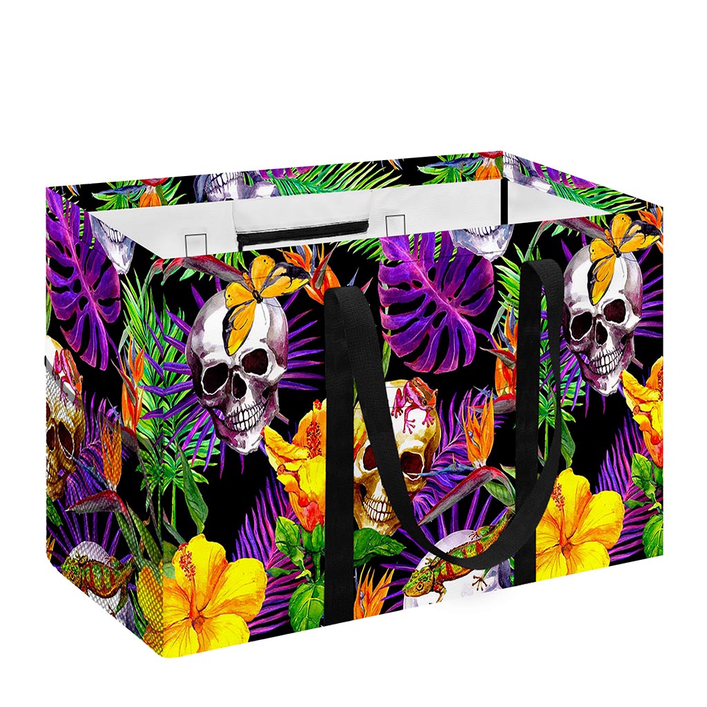 Purple Tropical Skull Pattern Print Utility Tote Bag