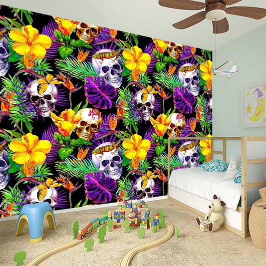 Purple Tropical Skull Pattern Print Wall Sticker
