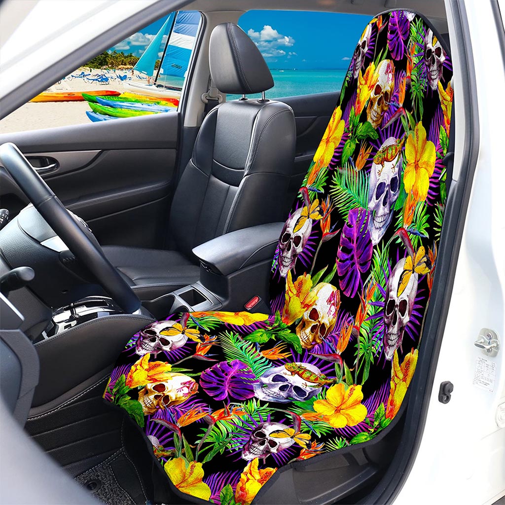 Purple Tropical Skull Pattern Print Waterproof Car Seat Cover
