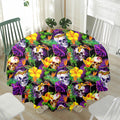 Purple Tropical Skull Pattern Print Waterproof Round Tablecloth