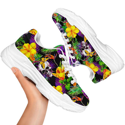 Purple Tropical Skull Pattern Print White Chunky Shoes