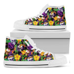 Purple Tropical Skull Pattern Print White High Top Sneakers