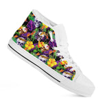 Purple Tropical Skull Pattern Print White High Top Sneakers
