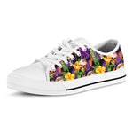 Purple Tropical Skull Pattern Print White Low Top Sneakers