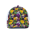 Purple Tropical Skull Pattern Print White Mesh Trucker Hat