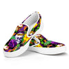 Purple Tropical Skull Pattern Print White Slip On Sneakers