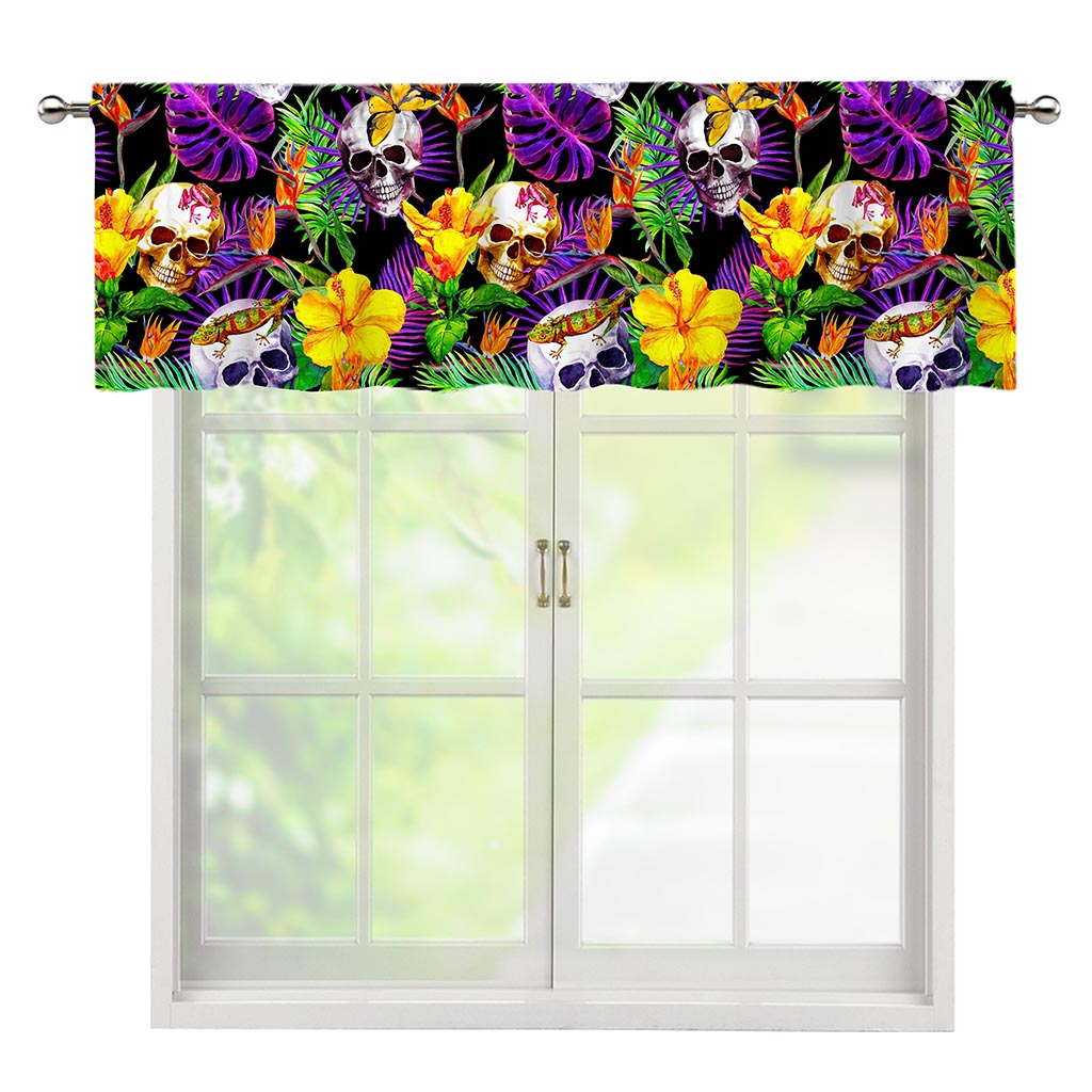 Purple Tropical Skull Pattern Print Window Valance