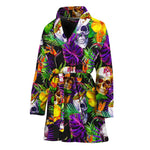 Purple Tropical Skull Pattern Print Women's Bathrobe