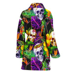 Purple Tropical Skull Pattern Print Women's Bathrobe