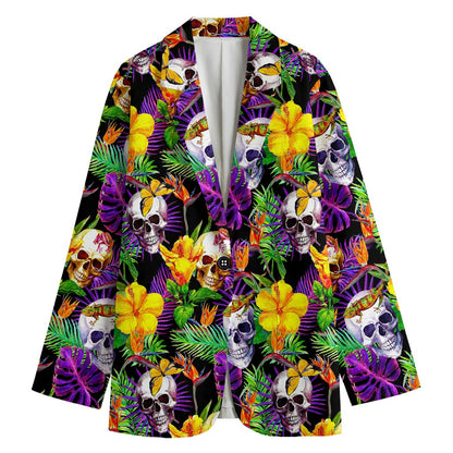 Purple Tropical Skull Pattern Print Women's Blazer