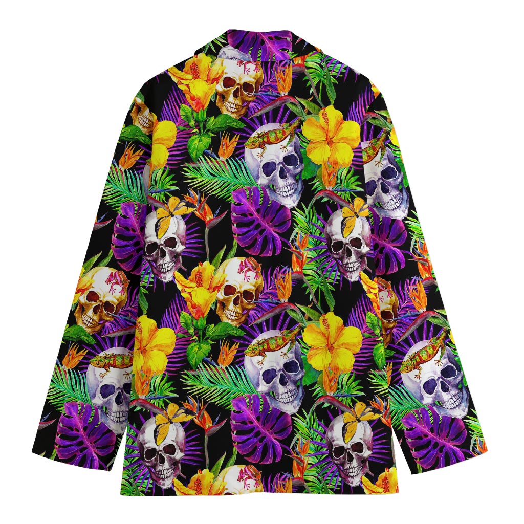 Purple Tropical Skull Pattern Print Women's Blazer