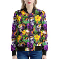 Purple Tropical Skull Pattern Print Women's Bomber Jacket