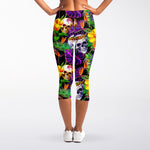 Purple Tropical Skull Pattern Print Women's Capri Leggings