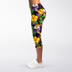 Purple Tropical Skull Pattern Print Women's Capri Leggings