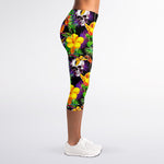 Purple Tropical Skull Pattern Print Women's Capri Leggings