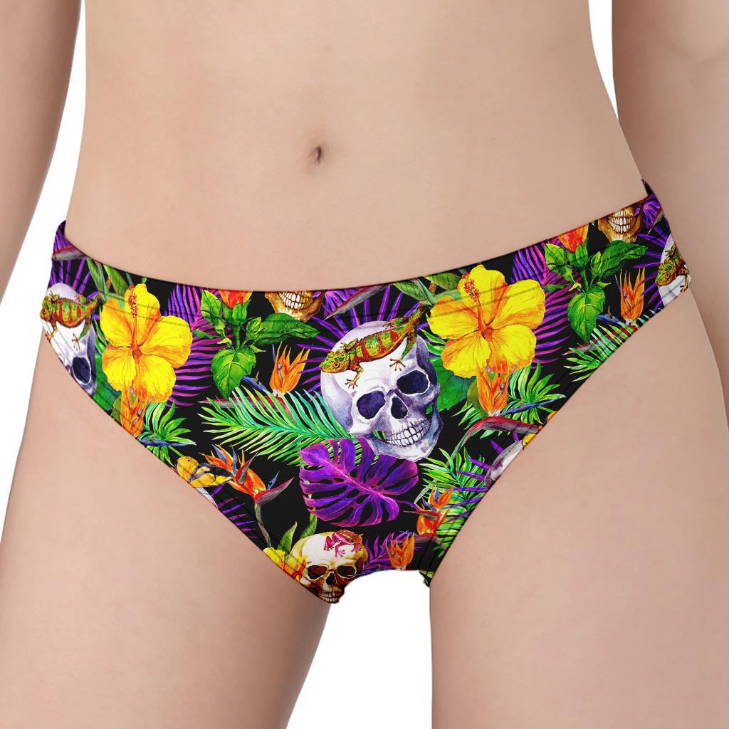 Purple Tropical Skull Pattern Print Women's Panties