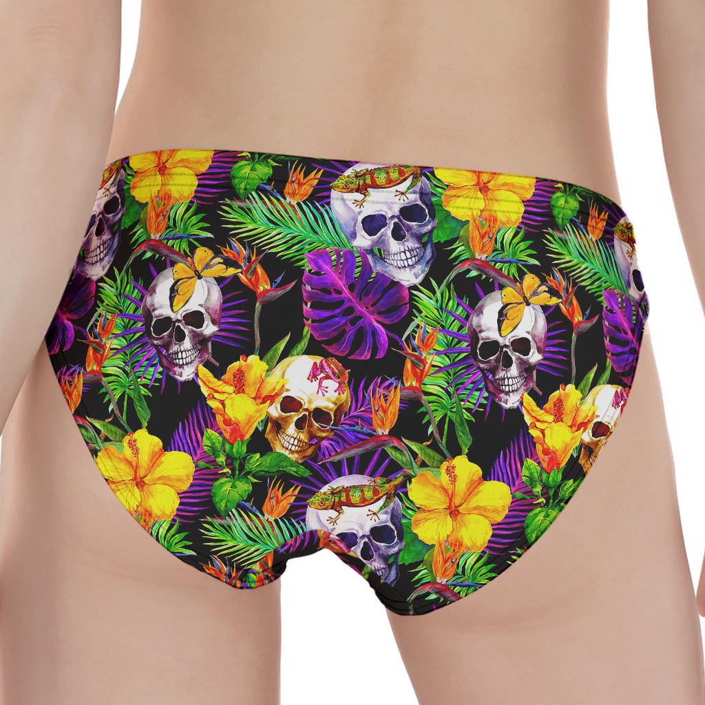 Purple Tropical Skull Pattern Print Women's Panties