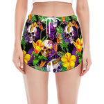 Purple Tropical Skull Pattern Print Women's Split Running Shorts