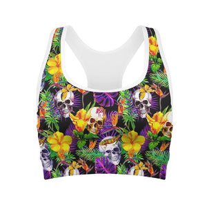 Purple Tropical Skull Pattern Print Women's Sports Bra