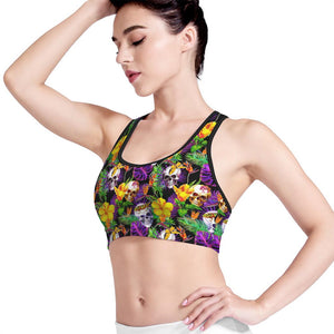 Purple Tropical Skull Pattern Print Women's Sports Bra