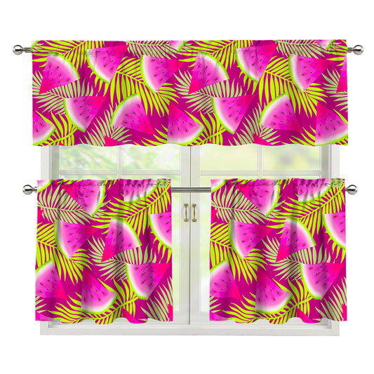 Purple Tropical Watermelon Pattern Print 3 Piece Kitchen Curtains