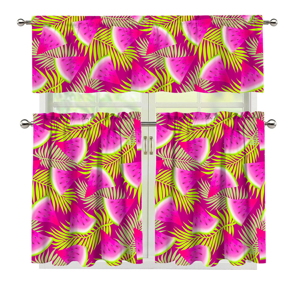 Purple Tropical Watermelon Pattern Print 3 Piece Kitchen Curtains