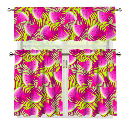 Purple Tropical Watermelon Pattern Print 3 Piece Kitchen Curtains