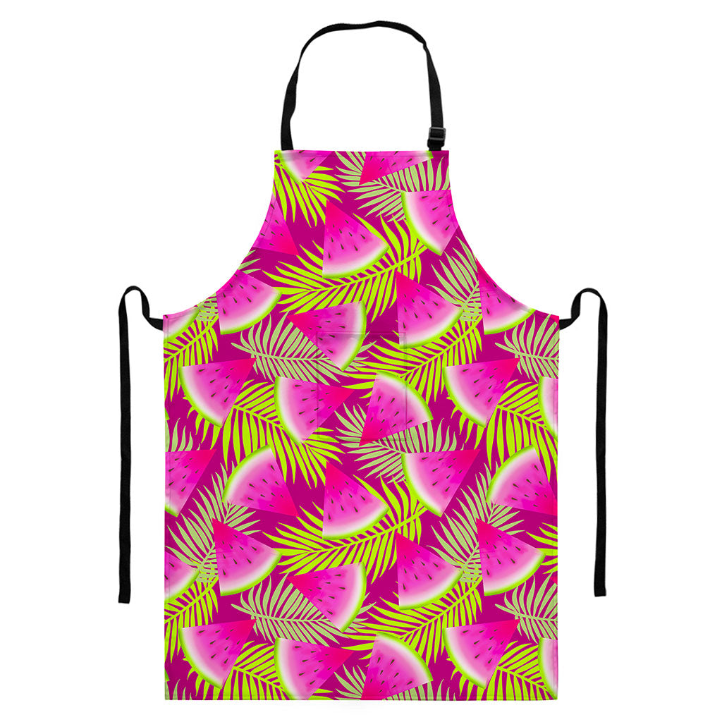 Purple Tropical Watermelon Pattern Print Bib Apron With Pocket