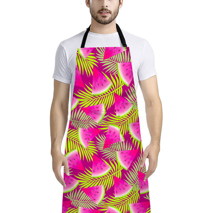 Purple Tropical Watermelon Pattern Print Bib Apron With Pocket