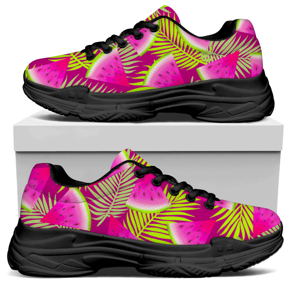 Purple Tropical Watermelon Pattern Print Black Chunky Shoes