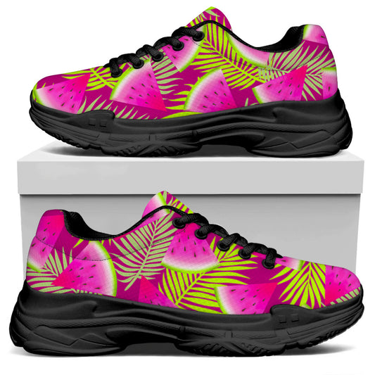 Purple Tropical Watermelon Pattern Print Black Chunky Shoes