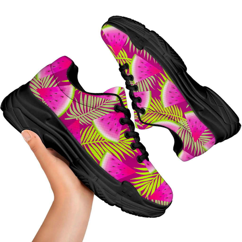 Purple Tropical Watermelon Pattern Print Black Chunky Shoes