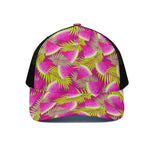Purple Tropical Watermelon Pattern Print Black Mesh Trucker Cap