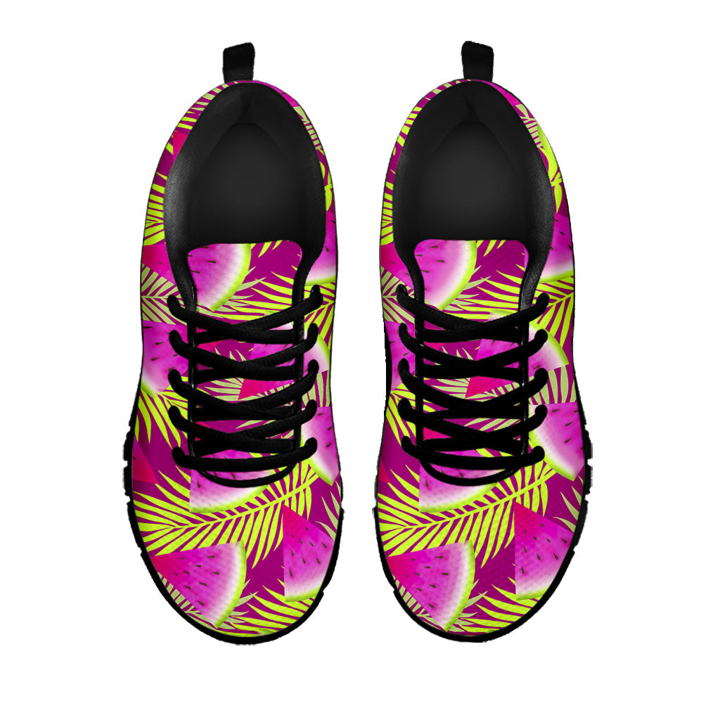Purple Tropical Watermelon Pattern Print Black Running Shoes