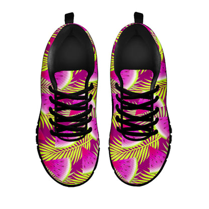 Purple Tropical Watermelon Pattern Print Black Running Shoes