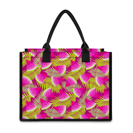 Purple Tropical Watermelon Pattern Print Canvas Tote Bag