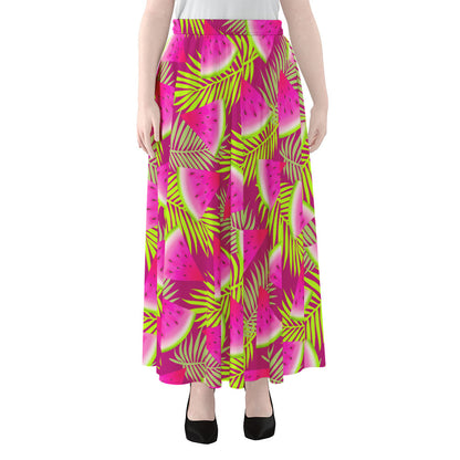Purple Tropical Watermelon Pattern Print Chiffon Maxi Skirt