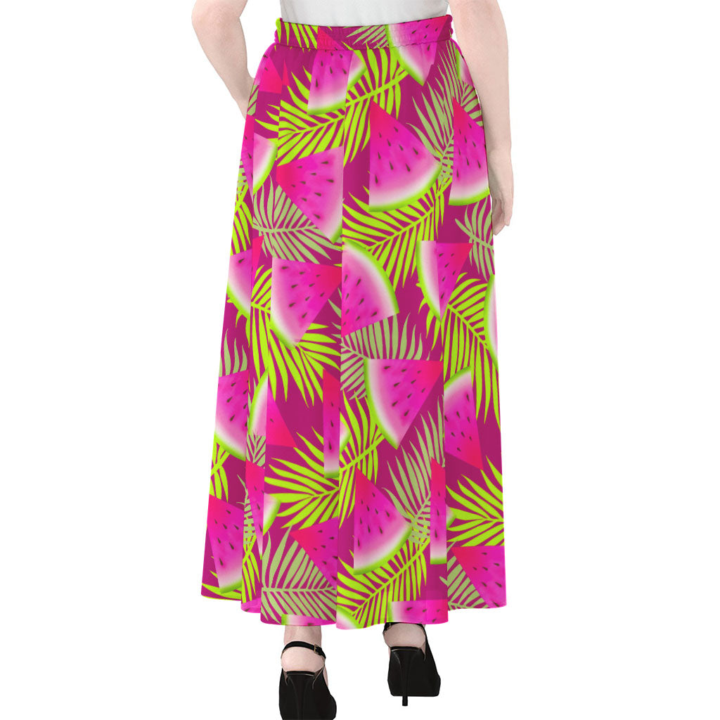 Purple Tropical Watermelon Pattern Print Chiffon Maxi Skirt