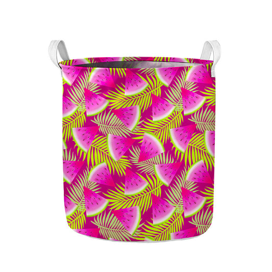 Purple Tropical Watermelon Pattern Print Collapsible Laundry Basket
