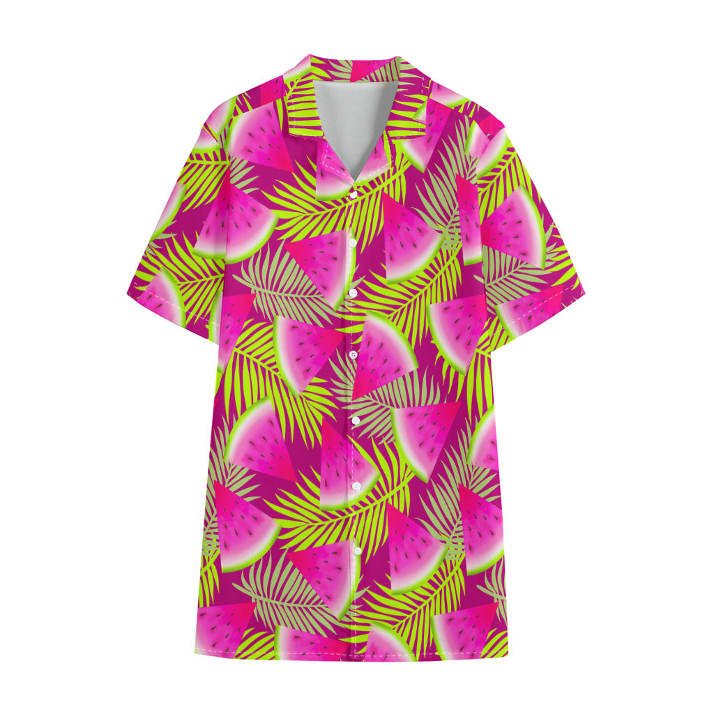 Purple Tropical Watermelon Pattern Print Cotton Hawaiian Shirt