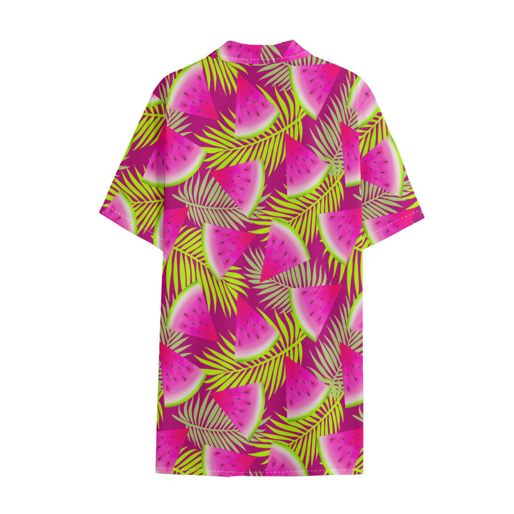 Purple Tropical Watermelon Pattern Print Cotton Hawaiian Shirt