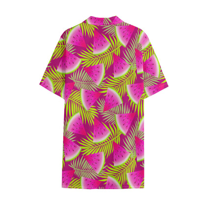 Purple Tropical Watermelon Pattern Print Cotton Hawaiian Shirt