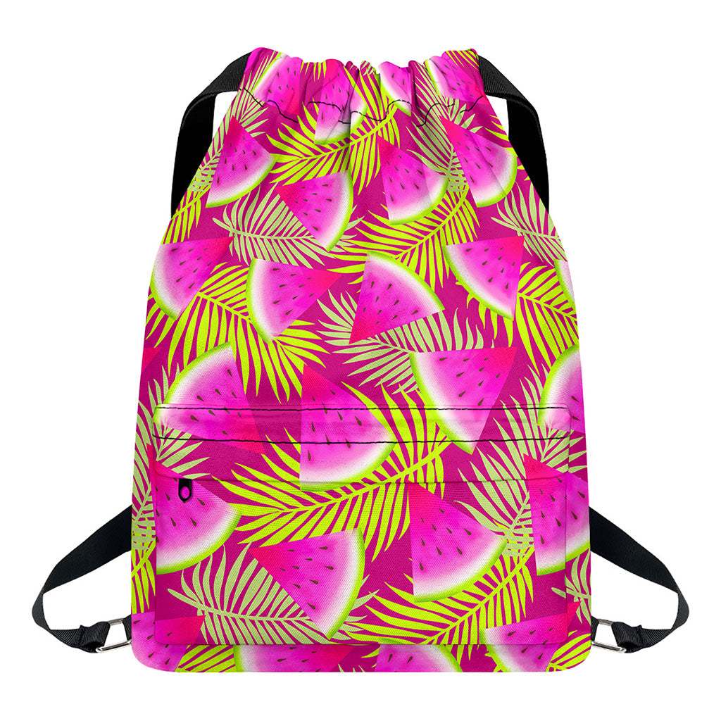 Purple Tropical Watermelon Pattern Print Drawstring Backpack