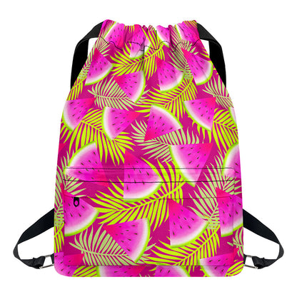Purple Tropical Watermelon Pattern Print Drawstring Backpack