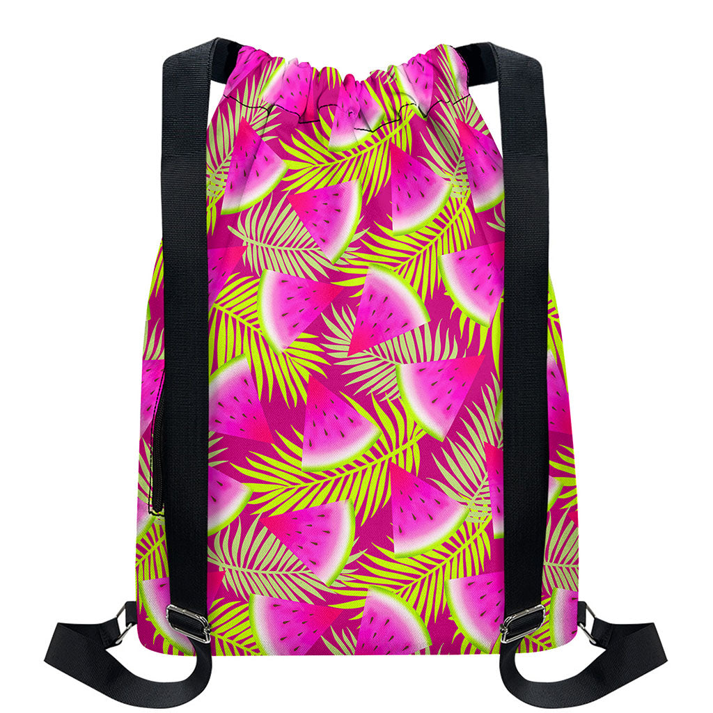 Purple Tropical Watermelon Pattern Print Drawstring Backpack