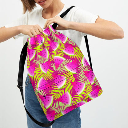 Purple Tropical Watermelon Pattern Print Drawstring Backpack