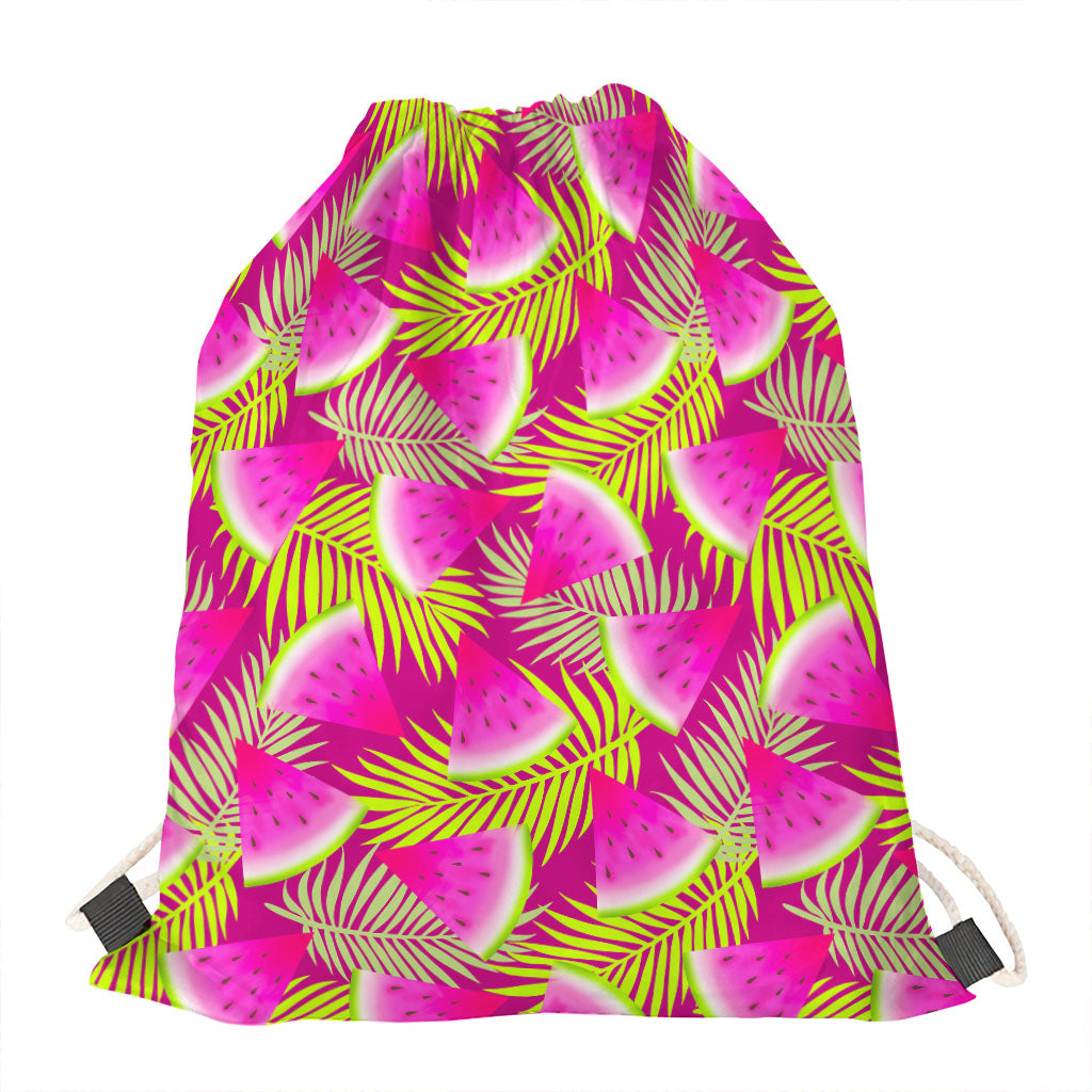 Purple Tropical Watermelon Pattern Print Drawstring Bag
